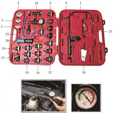 Набір для тестування тиску в радіаторі 28од. 4842A JTC Набір для тестування тиску в радіаторі 28од. 4842A JTC