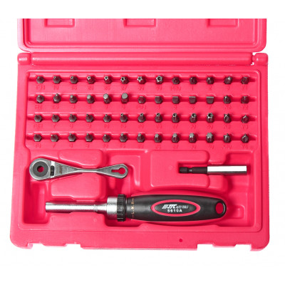 Набір біт 1/4"з тріскачкою та викруткою з храповим механізмом 55ед. 5610 JTC Набір біт 1/4"з тріскачкою та викруткою з храповим механізмом 55ед. 5610 JTC