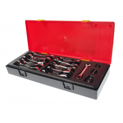 Набор ключей рожково-накидных 8-19мм., укороченных с трещоткой 14ед. K6144 JTC Набор ключей рожково-накидных 8-19мм., укороченных с трещоткой 14ед. K6144 JTC