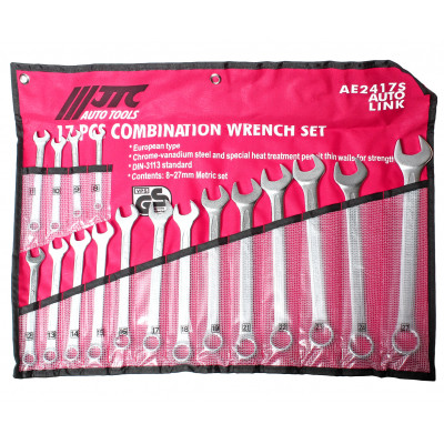 Набор ключей рожково-накидных 8-27мм 17ед. (ЕВРО-ТИП) AE2417S JTC Набор ключей рожково-накидных 8-27мм 17ед. (ЕВРО-ТИП) AE2417S JTC