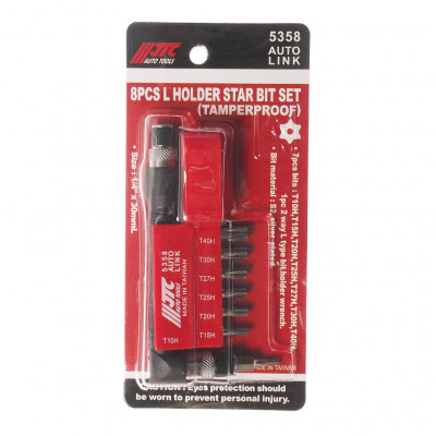 Набір біт 1/4" TORX T10H-T40H з Г-подібним перехідником 8од. 5358 JTC Набір біт 1/4" TORX T10H-T40H з Г-подібним перехідником 8од. 5358 JTC