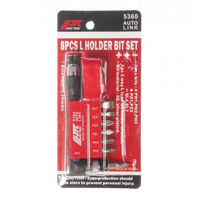 Набір біт 1/4" SL, PH, PZ з Г-подібним перехідником 8од. 5360 JTC Набір біт 1/4" SL, PH, PZ з Г-подібним перехідником 8од. 5360 JTC