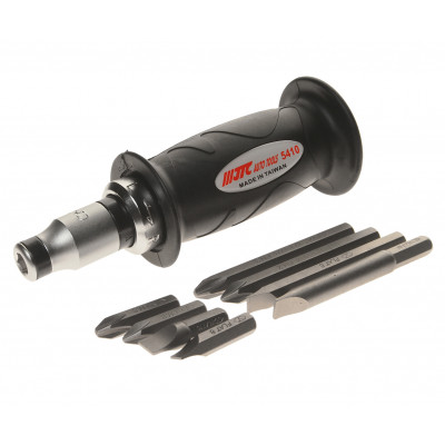 Викрутка ударно-поворотна з гумовою рукояткою і набором біт 9од. 5410 JTC Викрутка ударно-поворотна з гумовою рукояткою і набором біт 9од. 5410 JTC